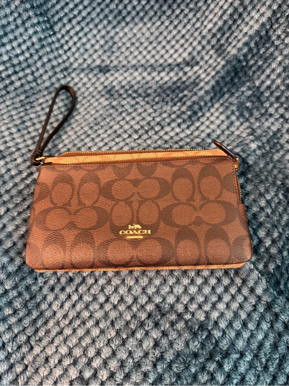 Coach Signature Canvas Wristlet in Brown with Gold Logo